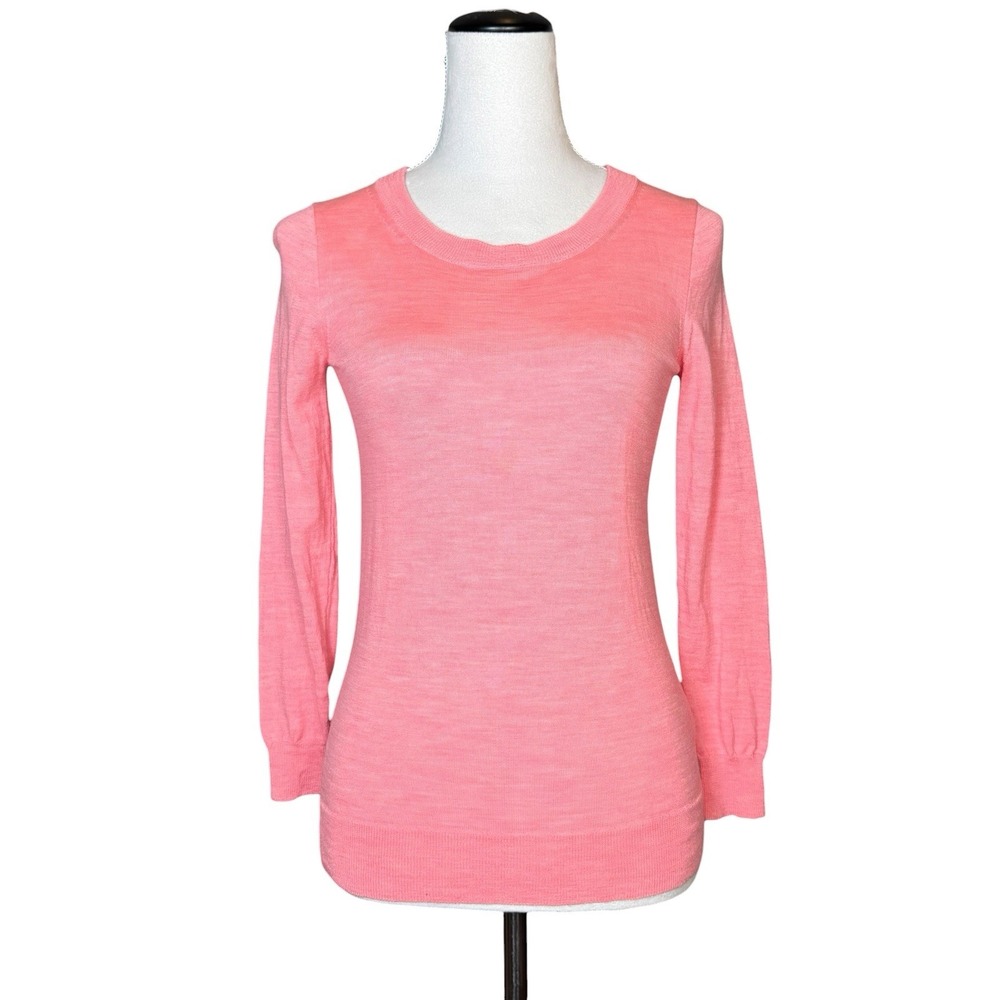 J. Crew Tippi 100% Merino Wool Crew Sweater XS Neon Pink Quiet Luxury Preppy